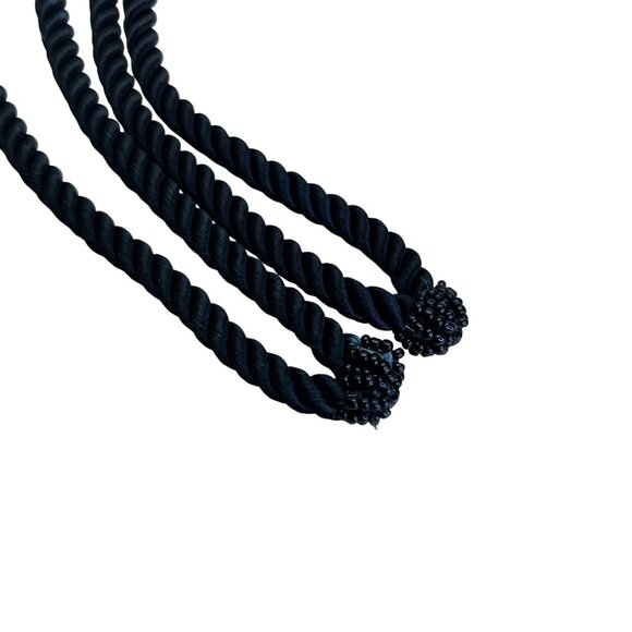 Black Velvet Drawstring Pouch Bag With Gold Beaded Design & Braided Shoulder Str - Picture 7 of 9